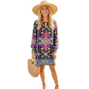 Alice & Trixie Vibrant Silk Boho Tunic Dress XS Resortwear Cruise Flowy Vacay